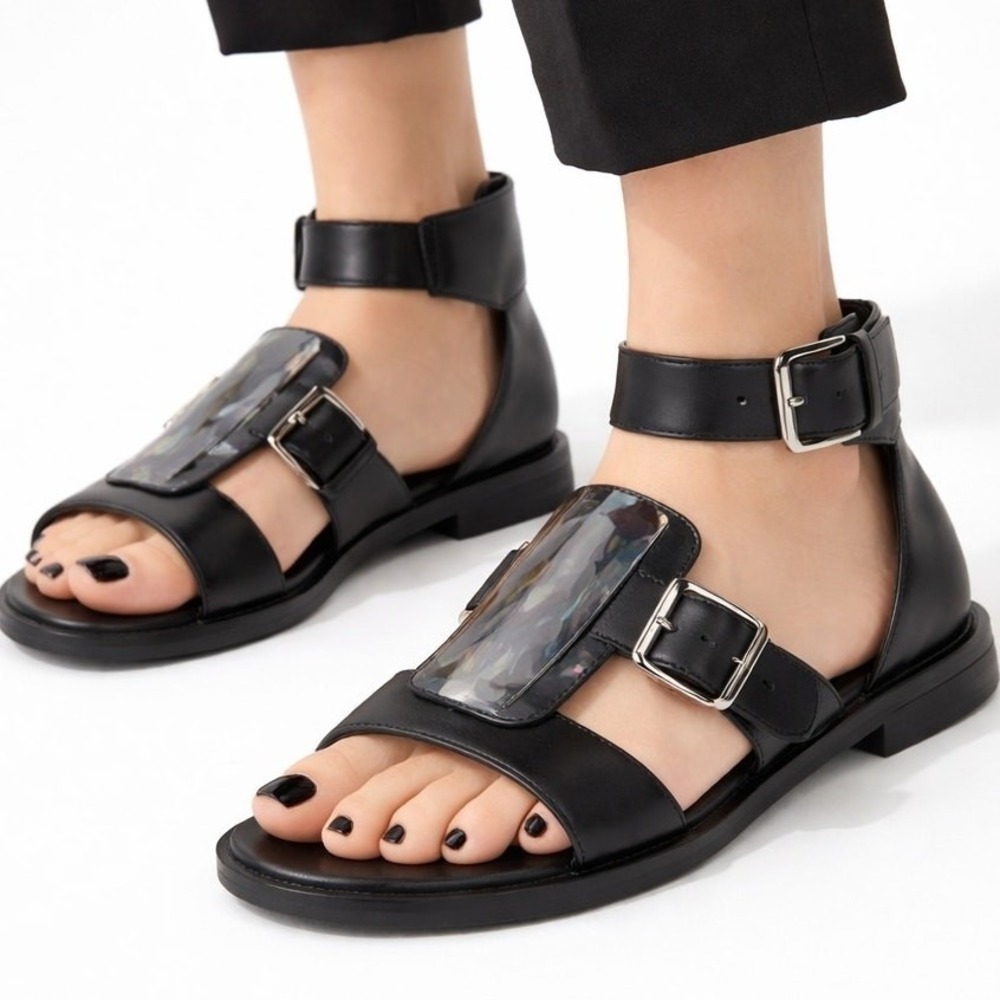 Alexander McQueen Sandals Flat Gladiator Buckles Tortoise Archival SS12 SZ 37 - Picture 2 of 12